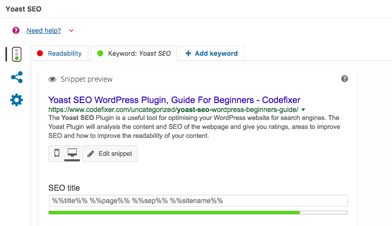 Yoast SEO Plugin Keyword Tab