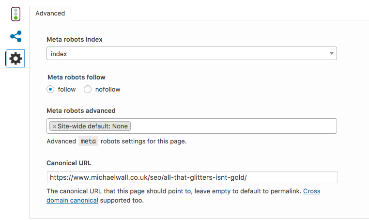 Yoast SEO Advanced Meta Robots