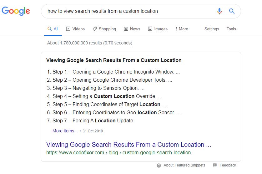 Google Featured Snippets January 2020 Update