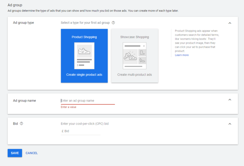 Create Google Shopping Ad Group