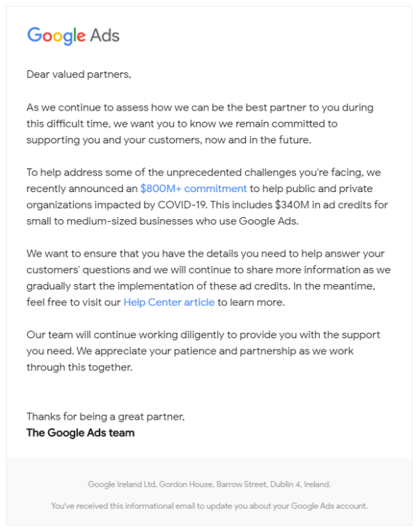 Google Ads Credits Email