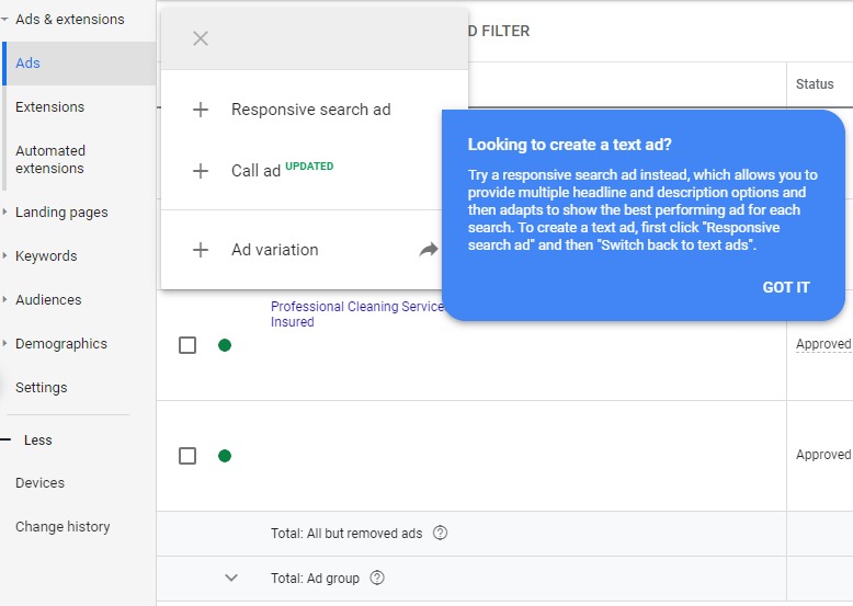 Google Ads Text Ads Disappearing