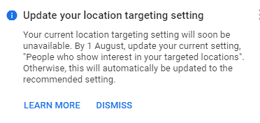 Google Ads location targeting settings