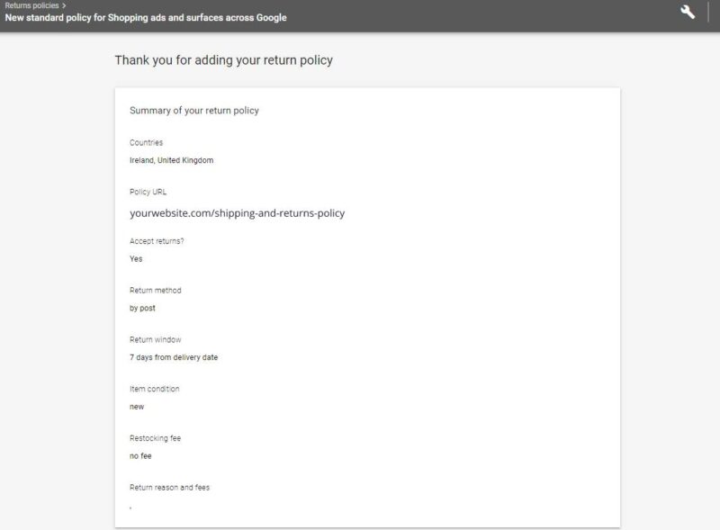 Google Merchant Center Returns Policy