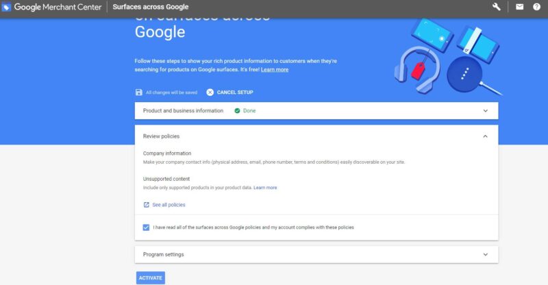 Google Merchant Center Activate Account