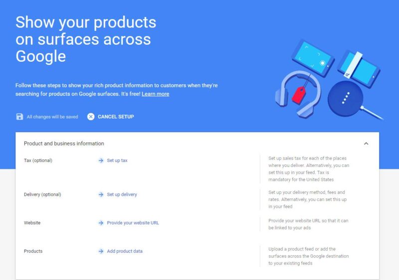 Google Merchant Center Products & Business info