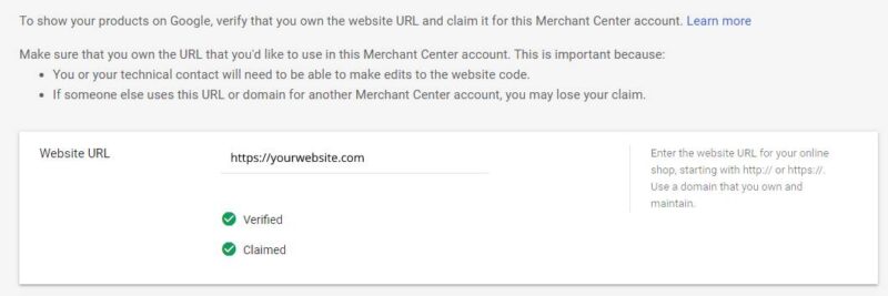 google merchant center claim website