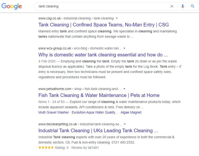 Tank Cleaning Google Search Results