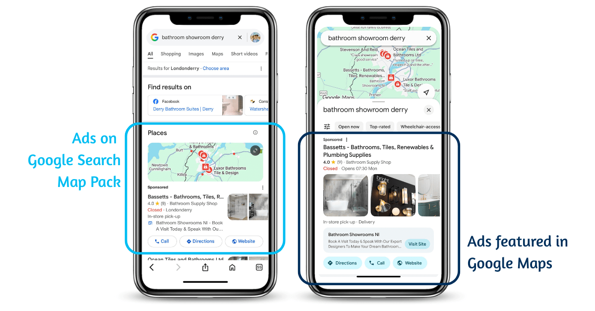 Google Ads on Google Maps and Maps on Search Examples